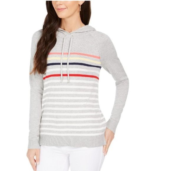 Charter Club Striped Hooded Sweater - Picture 1 of 7
